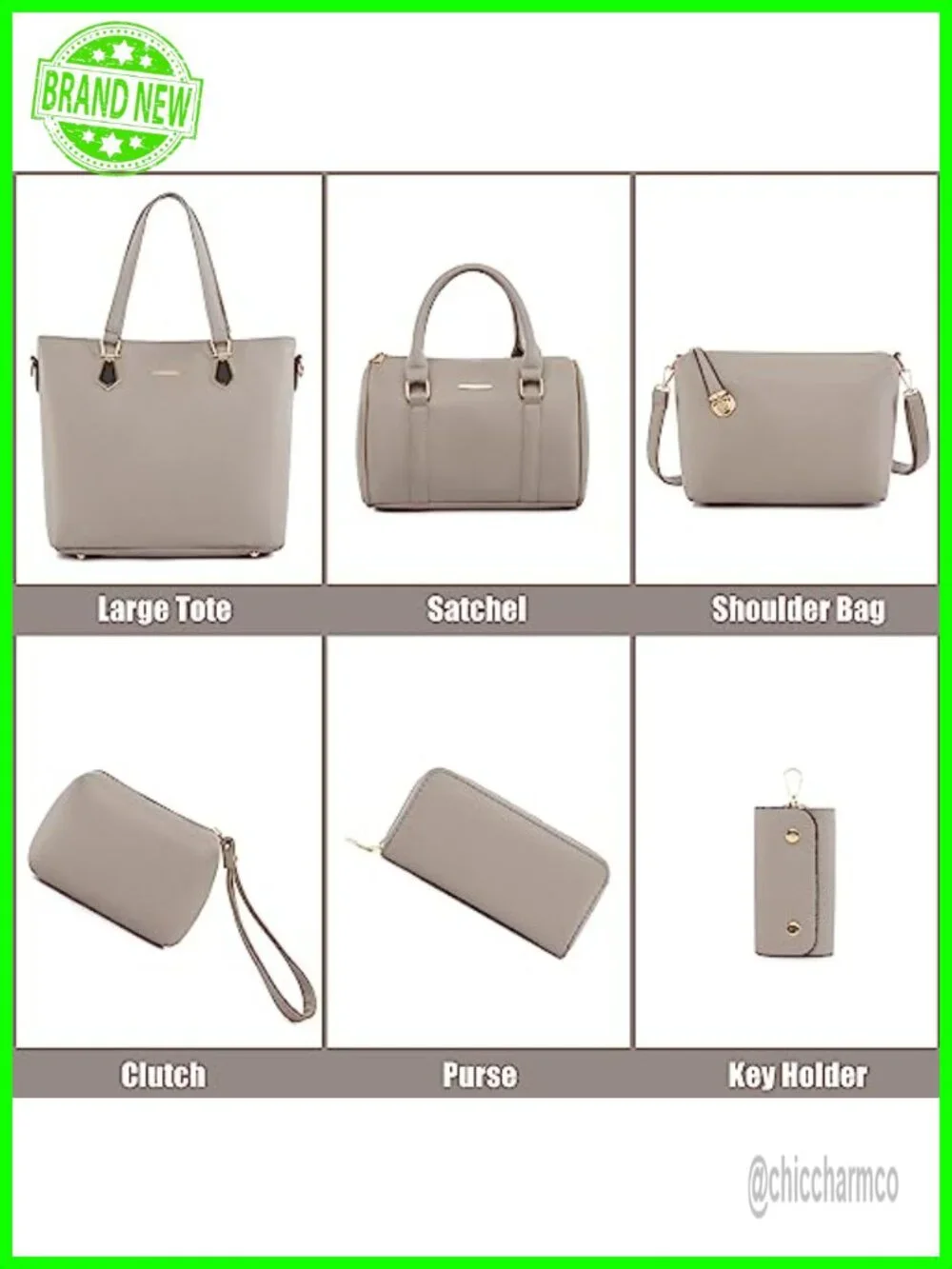 Synthetic Leather Tote Crossbody Satchel Purse Set 6pcs with Clutch Card Holder